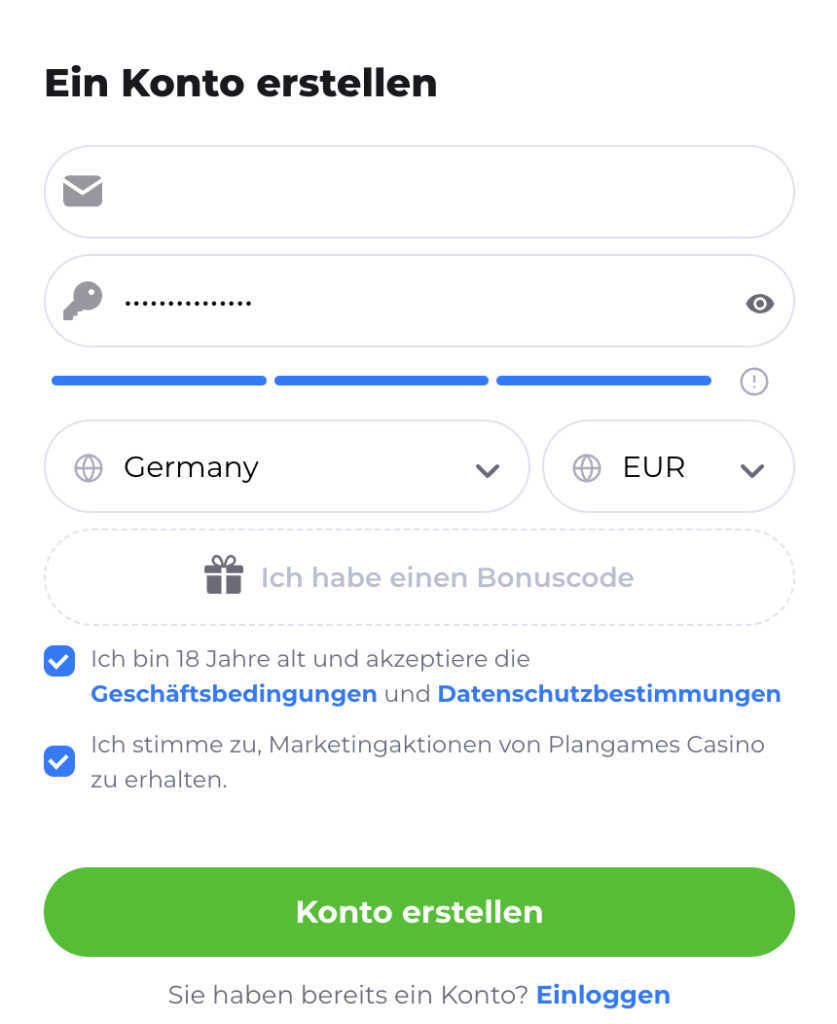 PlanGames Registrierungsformular zur Kontoerstellung