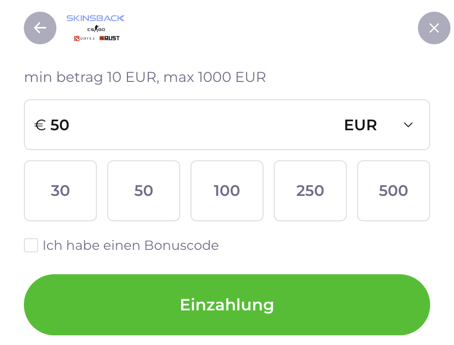 PlanGames Kasino Einzahlung über Skinsback und weitere Zahlungsmethoden
