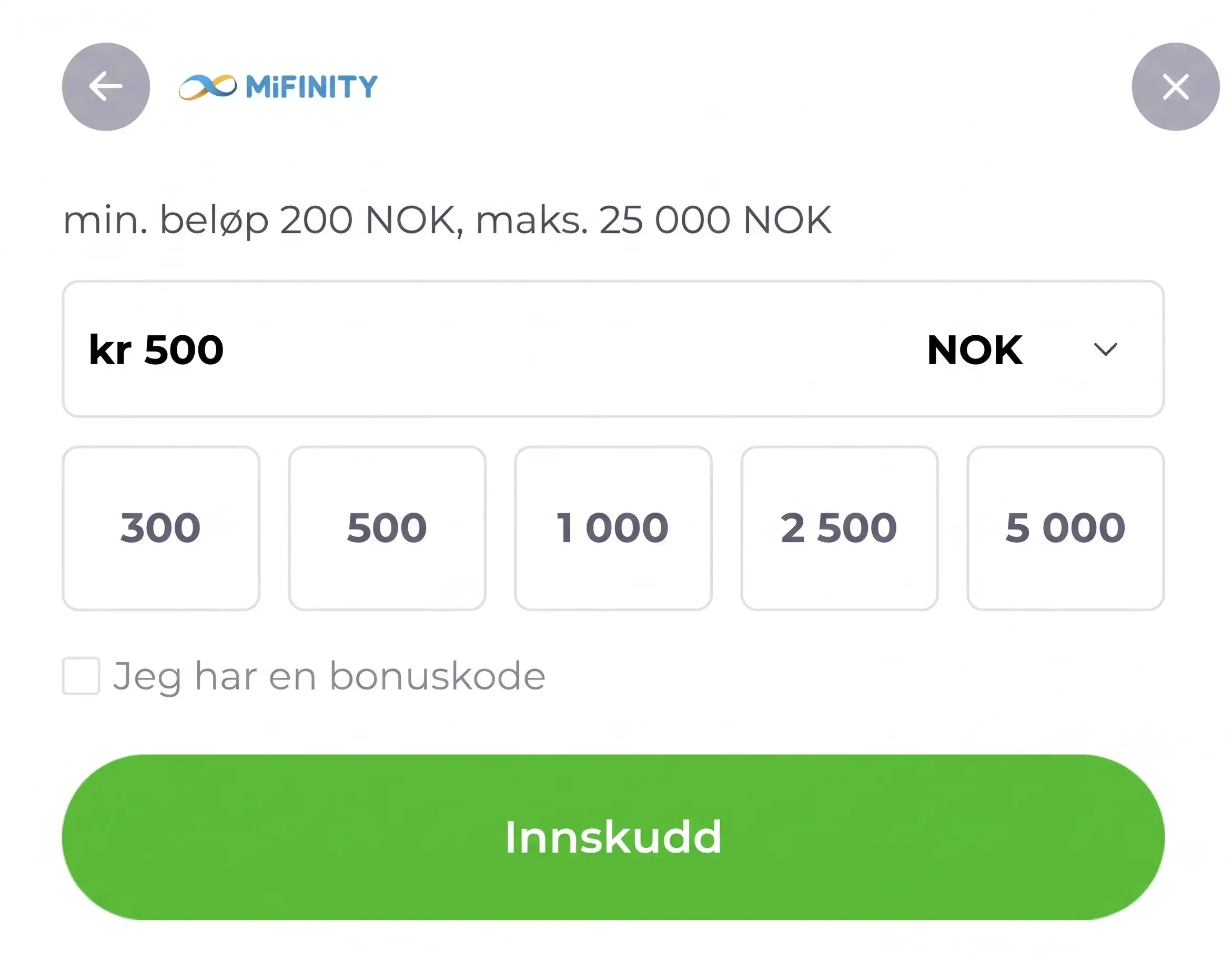 Innskuddsside for PlanGames Tyskland med betalingsmetoden MiFinity
