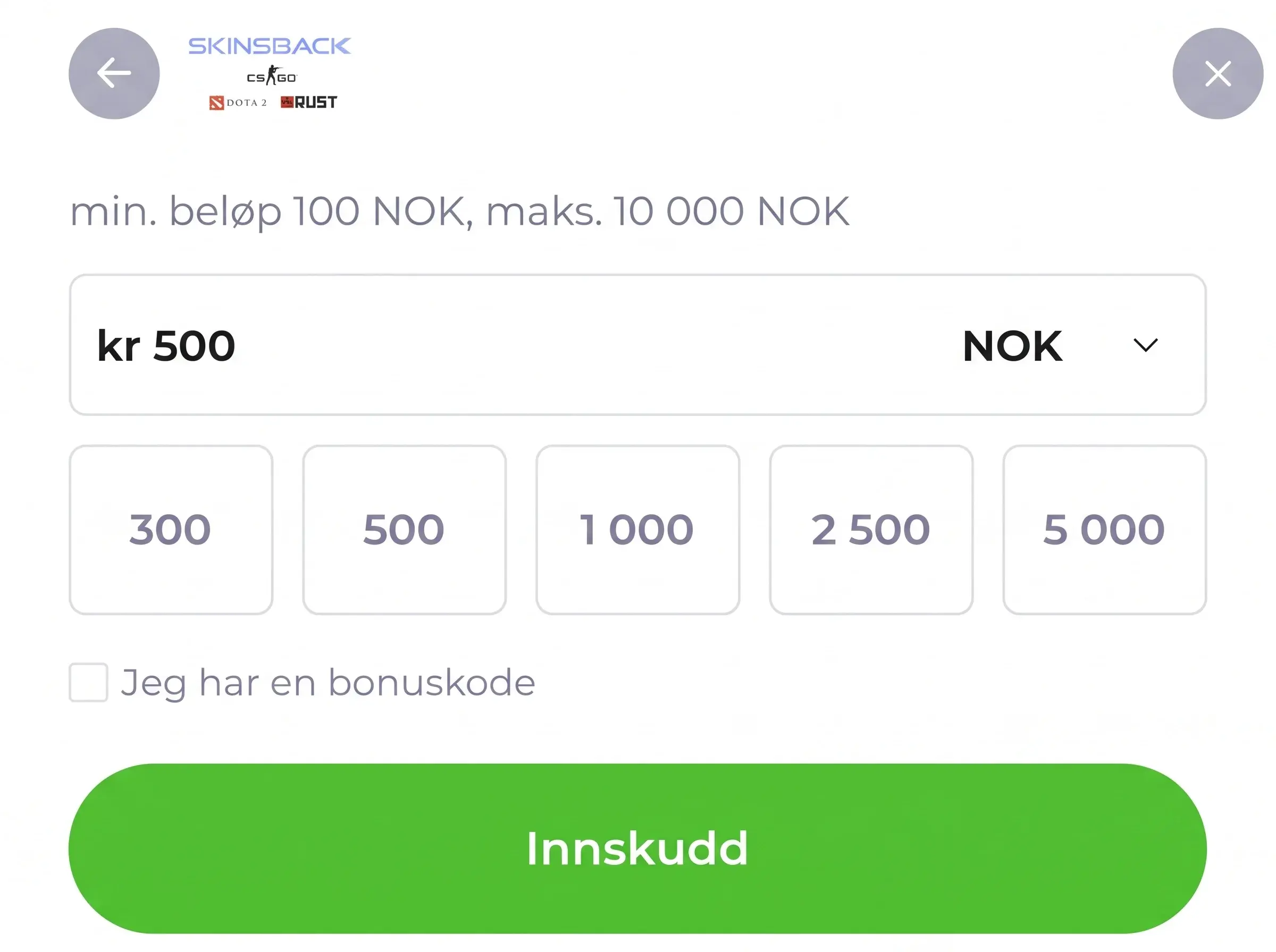 Innskudd hos PlanGames Casino via Skinsback og andre betalingsmetoder