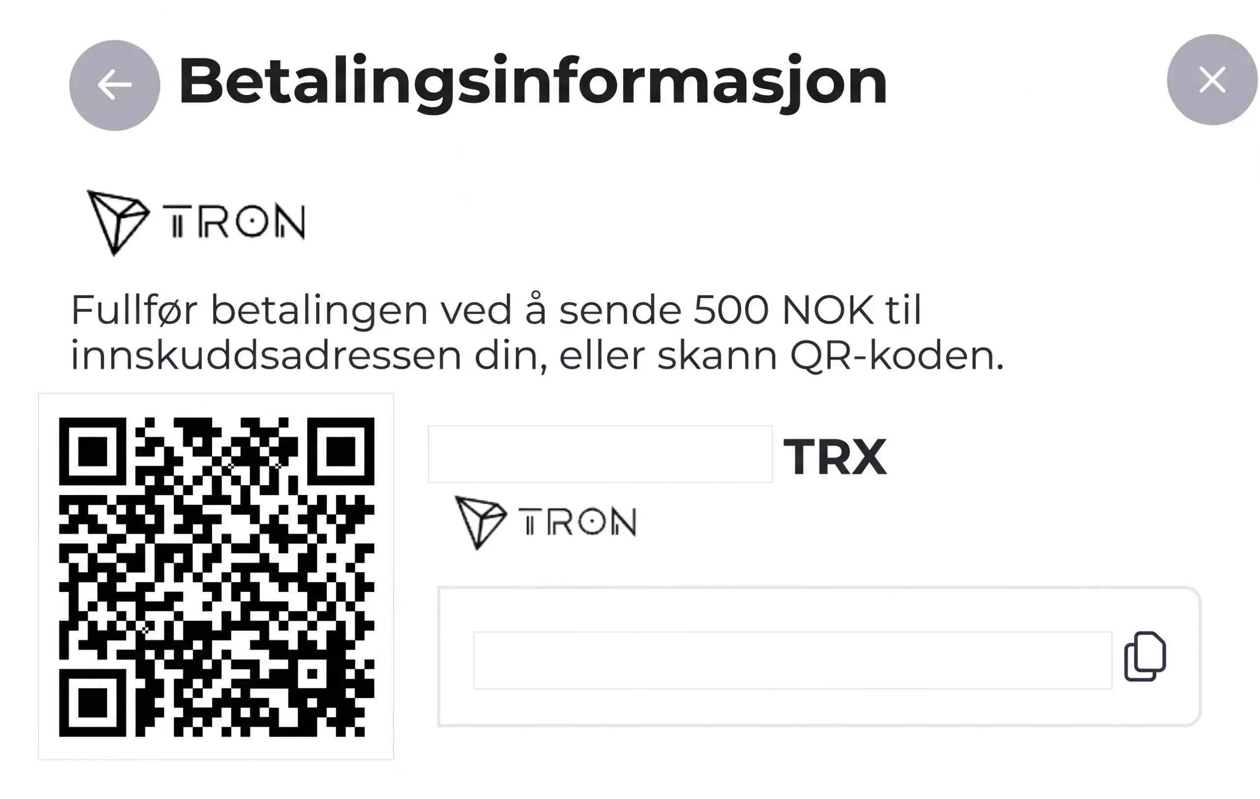 Innskuddsskjema for PlanGames nettcasino med kryptovalutaen TRX