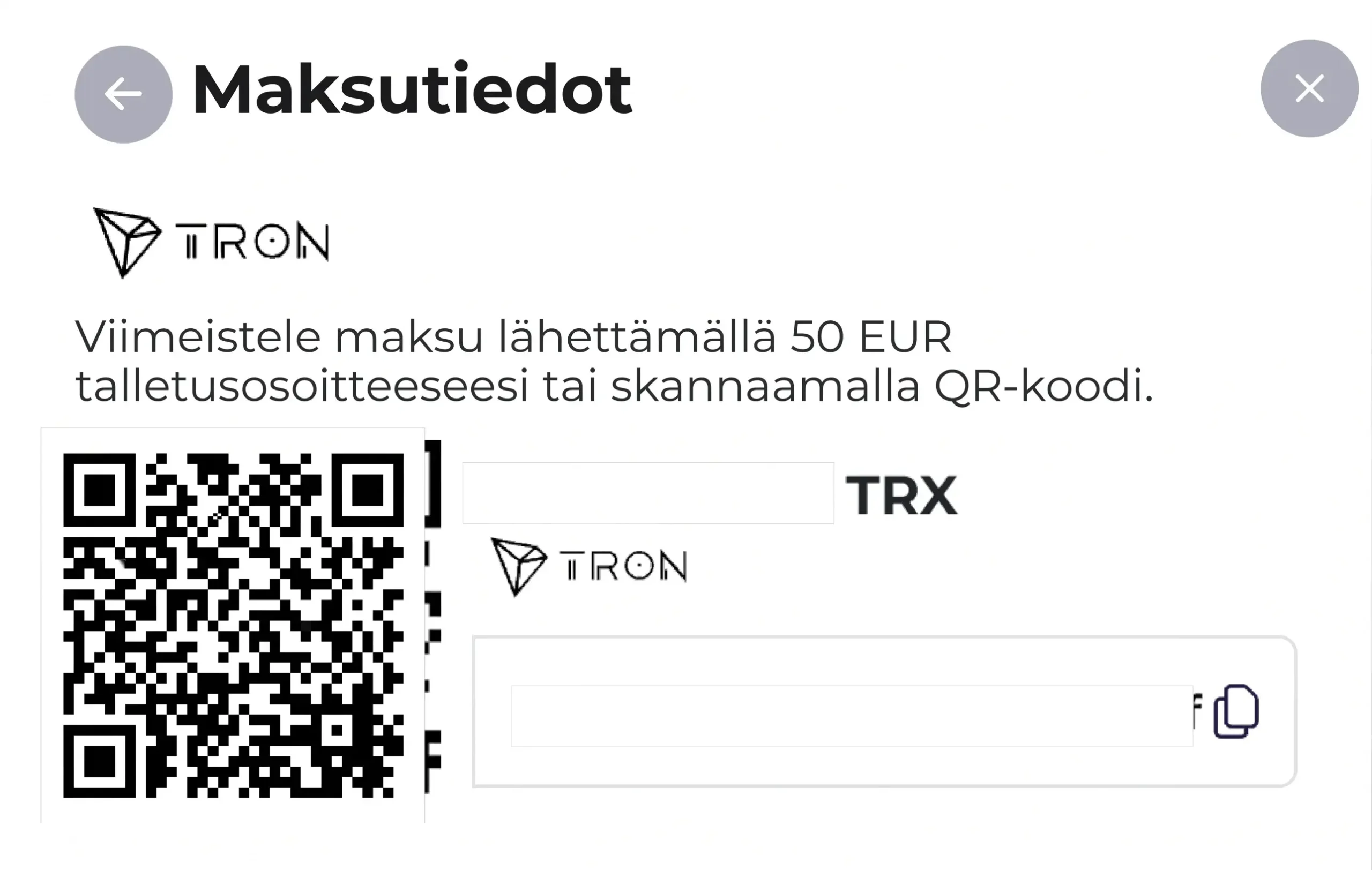 PlanGamesin nettikasinon talletuslomake TRX-kryptovaluutalla